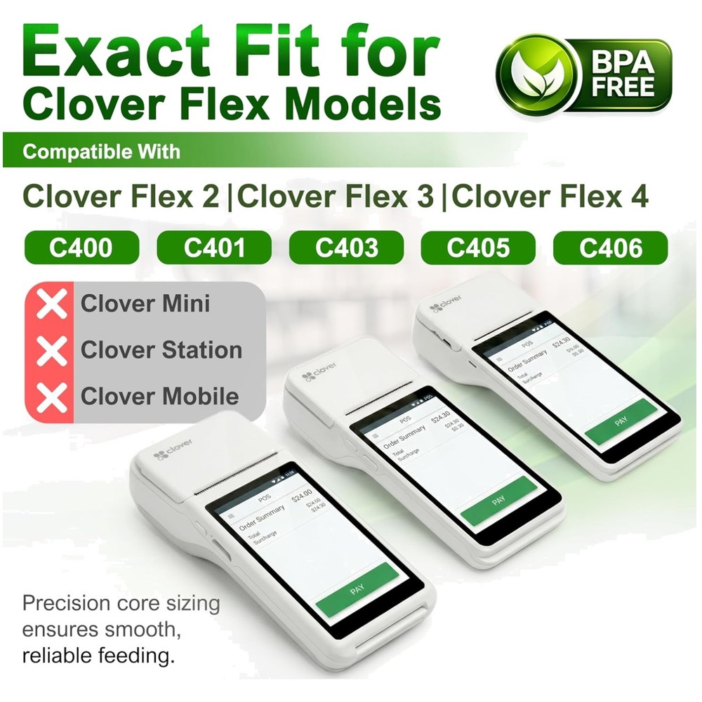 Clover Flex Thermal Paper – 2 1/4″ x 55′ – 50 Rolls BPA-Free