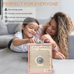 10000 Money Saving Box with Lock, Large Wooden 10k Savings Challenge Box $10,…
