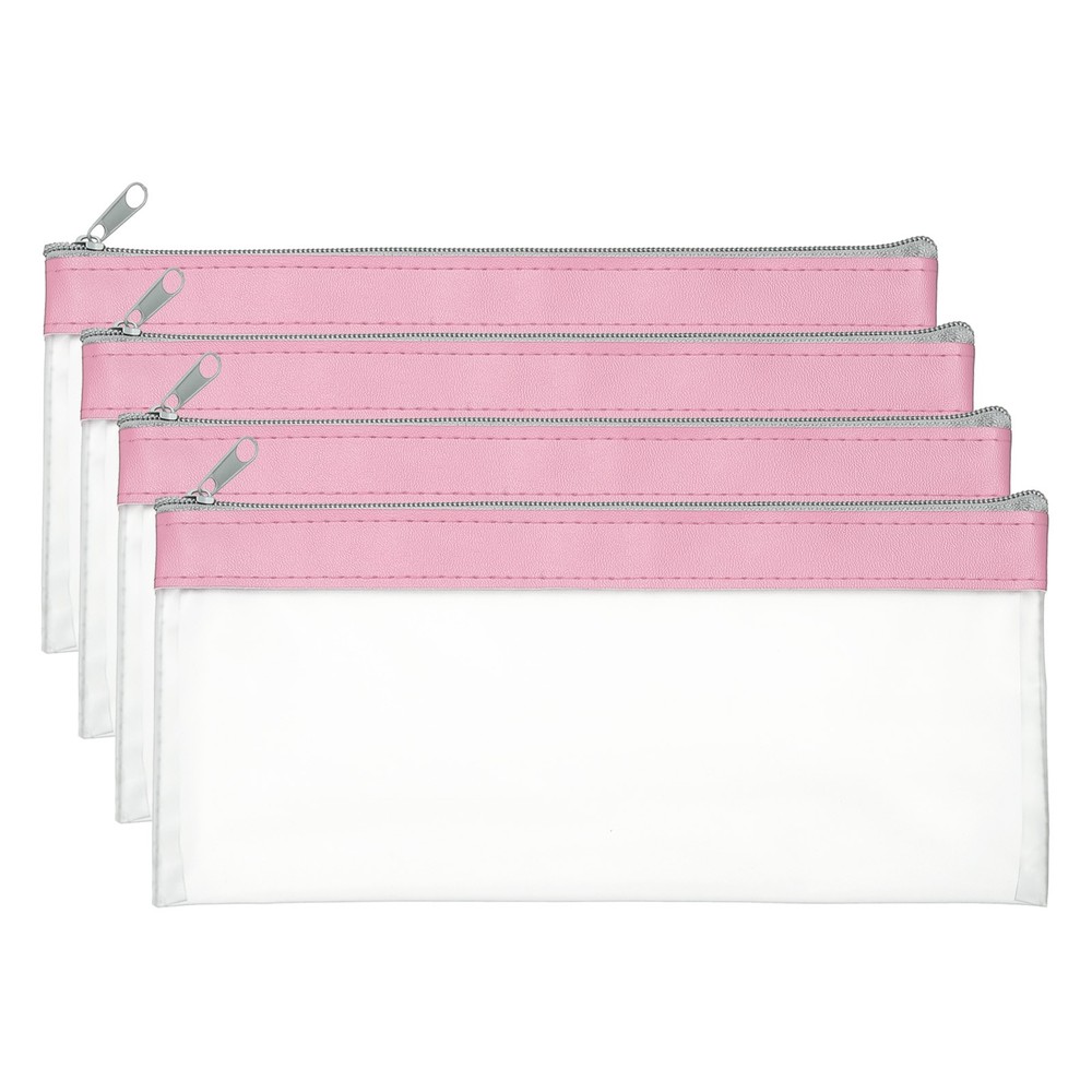 8.7×3.9 Inch Money Bags with Zipper, 4 Pcs Clear PVC Cash Pouch, Pink