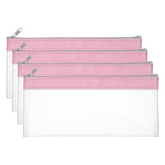 8.7×3.9 Inch Money Bags with Zipper, 4 Pcs Clear PVC Cash Pouch, Pink