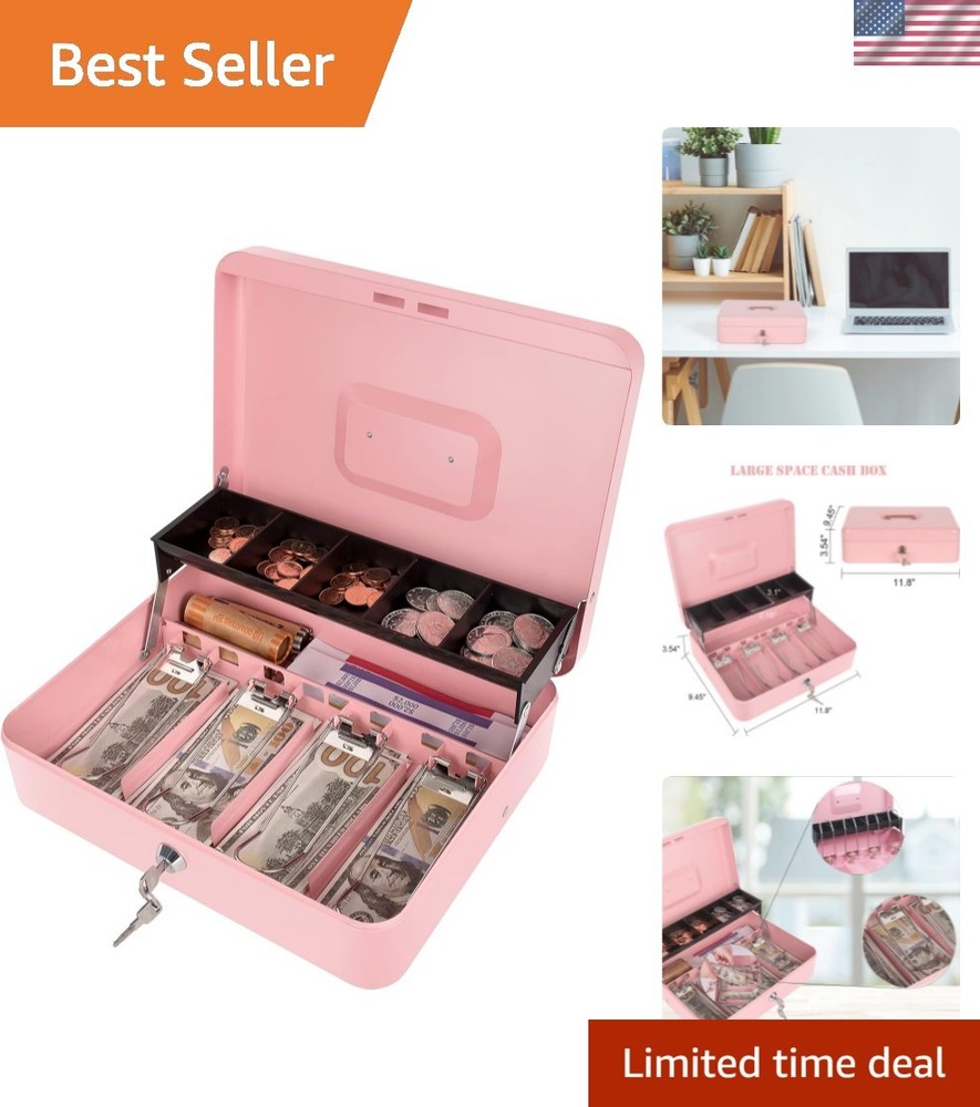 Cash Box with Money Tray and Key Lock, Money Box with Safe Locking, Money Sav…