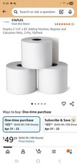 Staples 2-Ply Paper Rolls 2 1/4 in x 85 ft 9 Pack for Registers, Calculators