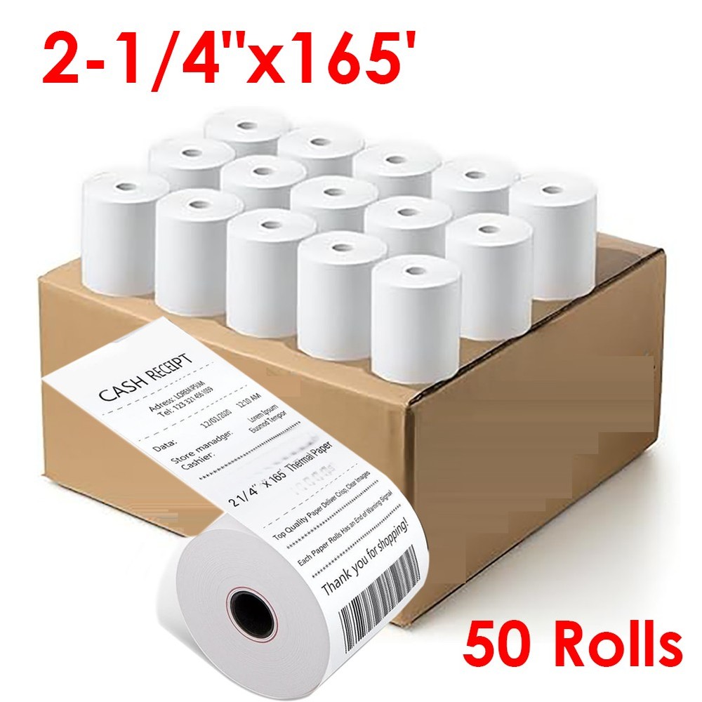 50 Rolls 2 1/4″x165′ Thermal Paper Cash Register Credit Card POS Receipt Rolls