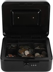 Steel Cash Box Safe with Combination Lock Removable Coin Tray Medium Black