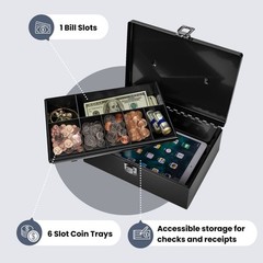 Cash Box with Money Tray and Lock – Metal Money Box for Cash Storage with Sec…