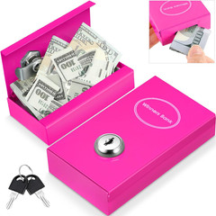 Portable Metal Cash Box With Keys Pocket Winner Bank Safe Rose Red Classic