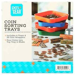 COIN SORTING TRAYS 4 TRAYS AND 40 COIN WRAPPERS INCLUDED POUR & SHAKE, NEW