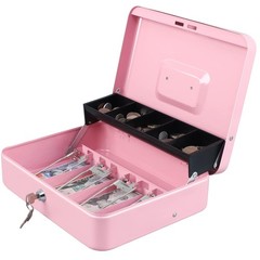 Pink Cash Box with Key Lock, Tiered Design
