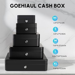 Heavy-Duty Black Cash Box with Key Lock – Large Money Organizer 11.8″ x 9.4″