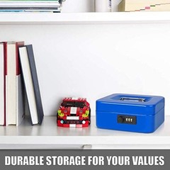 Locking Steel Cash Box 7.85 Inch Blue with Removable Tray Combination Lock