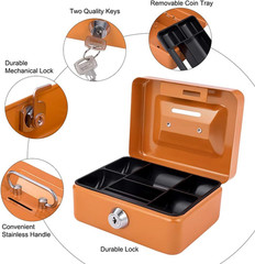 Compact Cash Box with Key Lock and Tray for Gamblers – Orange 4.9″ x 3.7″ x 2.4