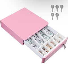 13” Cash Register Drawer Pink 4 Bill 6 Coin Tray Auto-Open with Keys