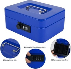 Water-Resistant Metal Cash Storage Box with Combination Lock, 7.87″ Compact Size