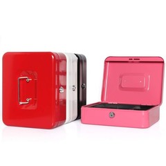 Large Cash Box, Money Tray, Key Lock, 9.8 x 7.9 x 3.5 inches, Pink, Metal