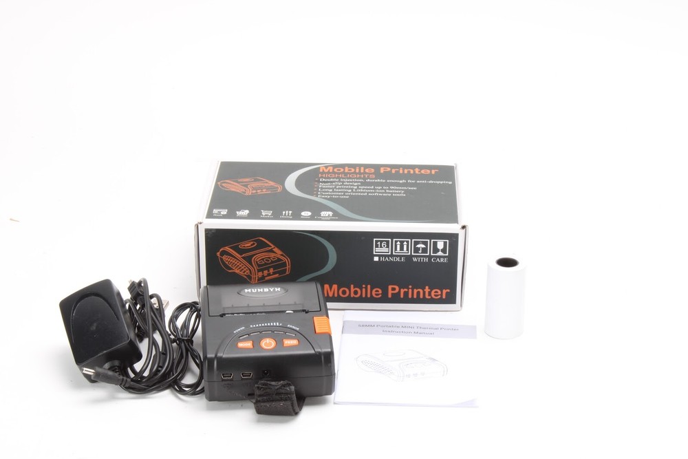Munbyn Bluetooth Receipt Printer W/ Power Supply, USB Cable, and Roll of Paper