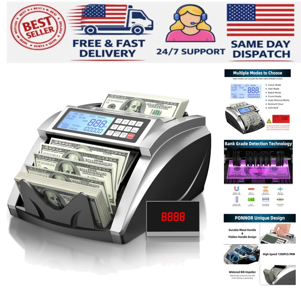 Money Counter Machine with Value Bill Count, Cash Counter for Dollar, Euro wi…