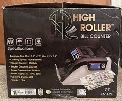 High Roller Bill Counter 80W 110V~60Hz LCD Counter Display, Counterfeit Detec.