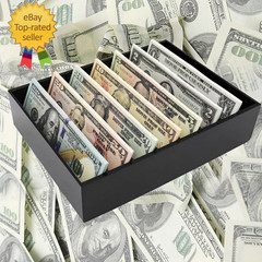 Money Organizer for Cash, 8 Compartment Black Acrylic Money Holder, Cash Tray, C