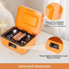 Cash Box Money Tray Combination Lock Metal Safe 7.87×6.3×3.54 Inch Orange