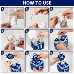 13th Birthday Pull-Out Money Gift Box Happy Birthday Party Cash Present Blue