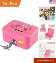 Durable Pink Mini Cash Box with Coin Slot and Key Security – Portable 4.5″x3.4″