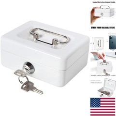 Elegant Small Locking Cash Box with Key | Portable White Money Storage
