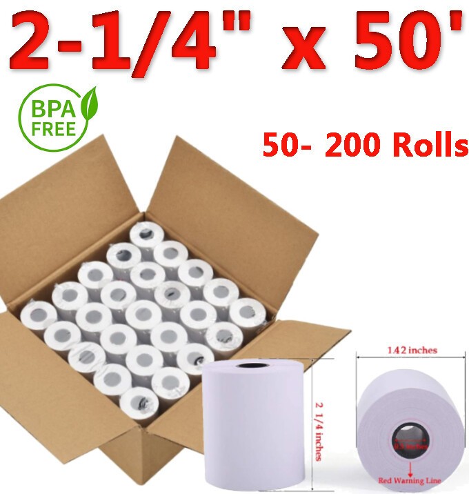 2-1/4″ x 50′ & 2 1/4″ x 85′ Thermal Paper Credit Card Cash Register POS Receipt