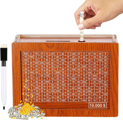Wooden Cash Vault Savings Box Money Saving Challenge Coin Counter Piggy Bank for