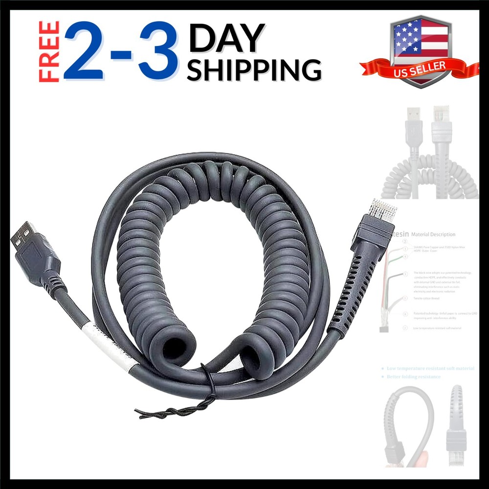 USB Cable for Symbol Zebra Motorola Barcode Scanner, USB to RJ45 Cable, CBA-U…