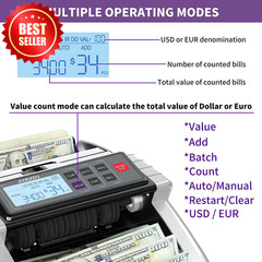 Money Counter Machine Value Count UV MG IR DD Counterfeit Bill Detectors US