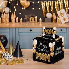 Mom Birthday Money Box for Cash Pull, Happy Birthday Black Gold Boxes Gifts f…