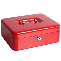 Red Large Cash Box with Money Tray Safe Key Lock 9.8 x 7.9 x 3.5 Inch