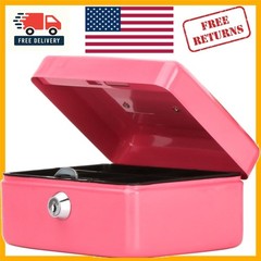 Compact 5.9” Pink Money Box with Key Lock and Removable Tray for Valuables