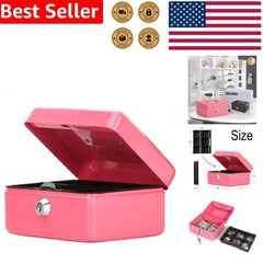 Small Pink Metal Cash Box with Key Lock – Portable Money Organizer for Home