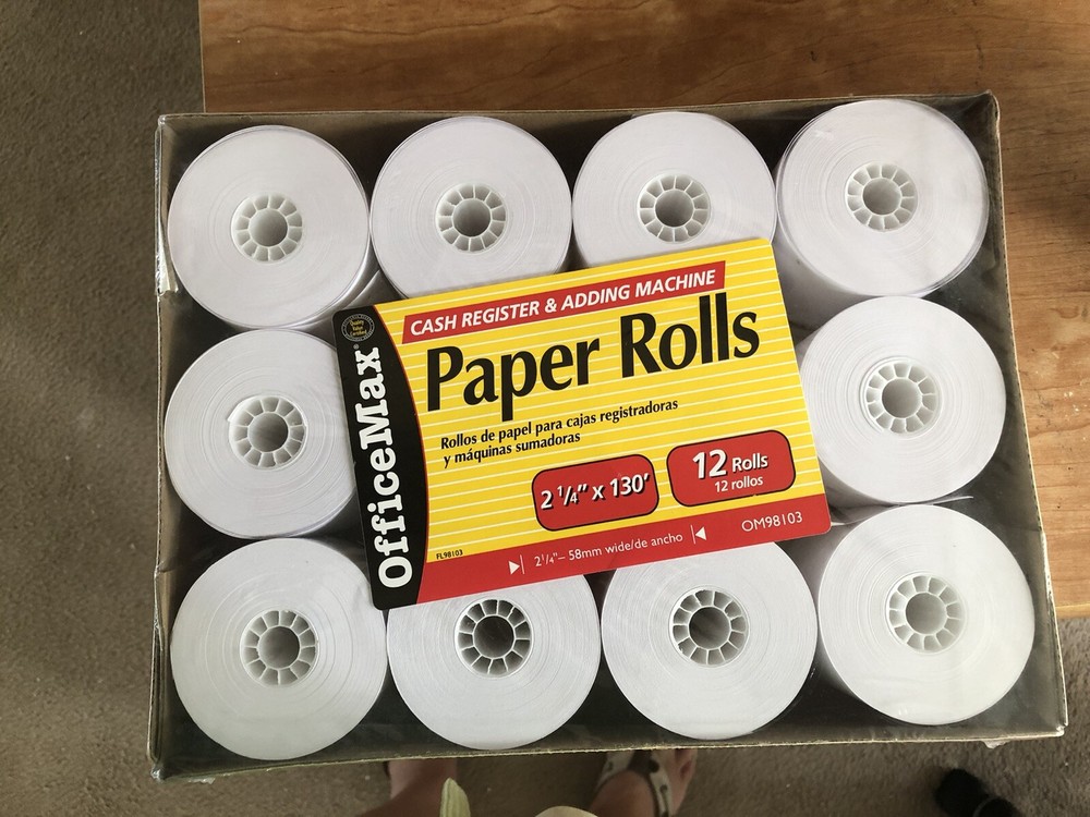 OFFICE MAX 12 Rolls 2 1/4in. x 130 ft Bond Paper Rolls (57mm x 39m) OM98103 New