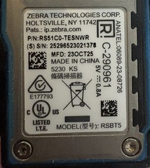 Zebra RS51C0 Barcode Scanner Bluetooth Finger Ring RS51C0-TESNWR