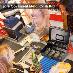 Secure Locking Cash Box Large Key Lock Money Organizer Portable Steel Safe