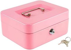 Compact and Stylish Pink Cash Box with Key Lock & Removable Tray, Secure Storage
