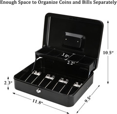 Large Cash Box with Money Tray and Lock – Safe Box for Cash Saving Key Lock Mone