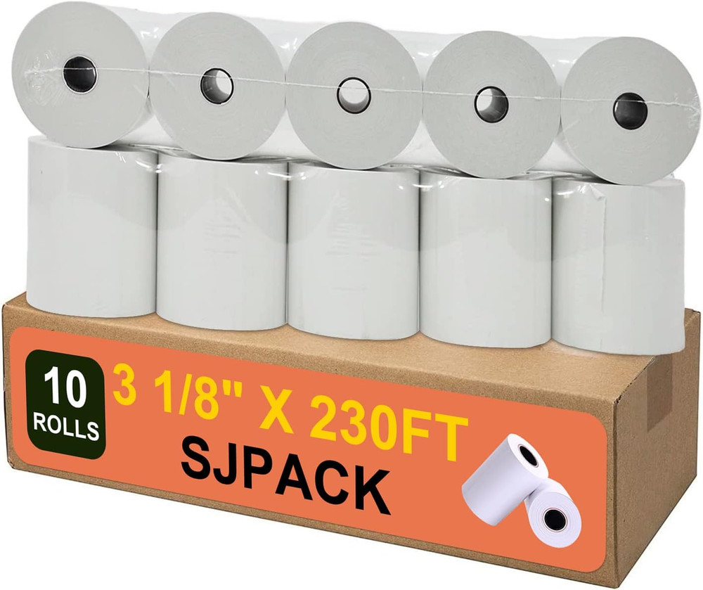 SJPACK Thermal Paper 3 1/8 X 230Ft Pos Receipt Paper, 10 Rolls Cash Register Rol