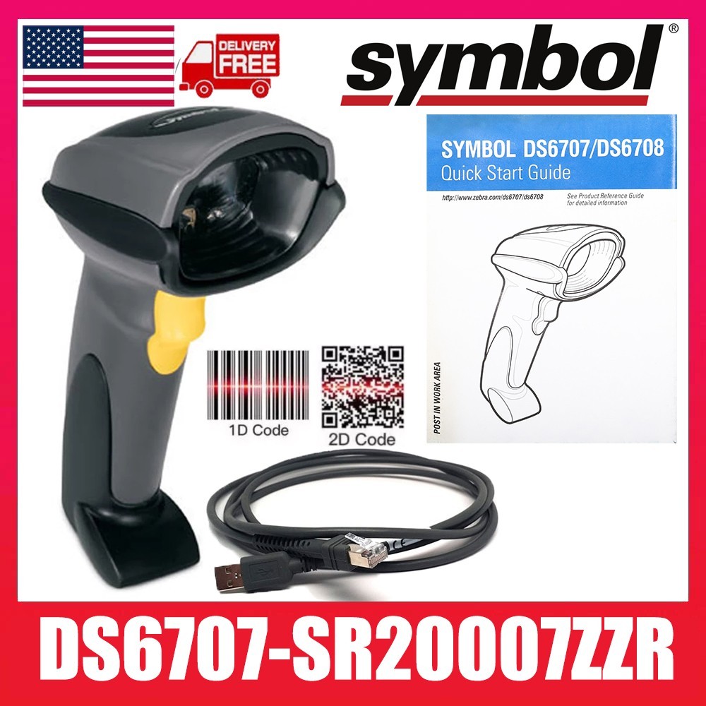 Zebra Symbol Motorola DS6707-SR20007ZZR 1D 2D Barcode POS Scanner USB CABLE US