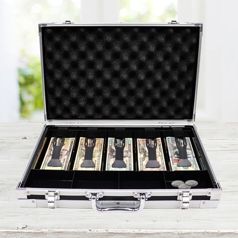 Large Cash Box with Money Tray, Lockable Money Box for Cash, Large Cash Organize