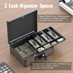 Extra Large Locking Cash Box with Tray & Key – Secure Money Organizer