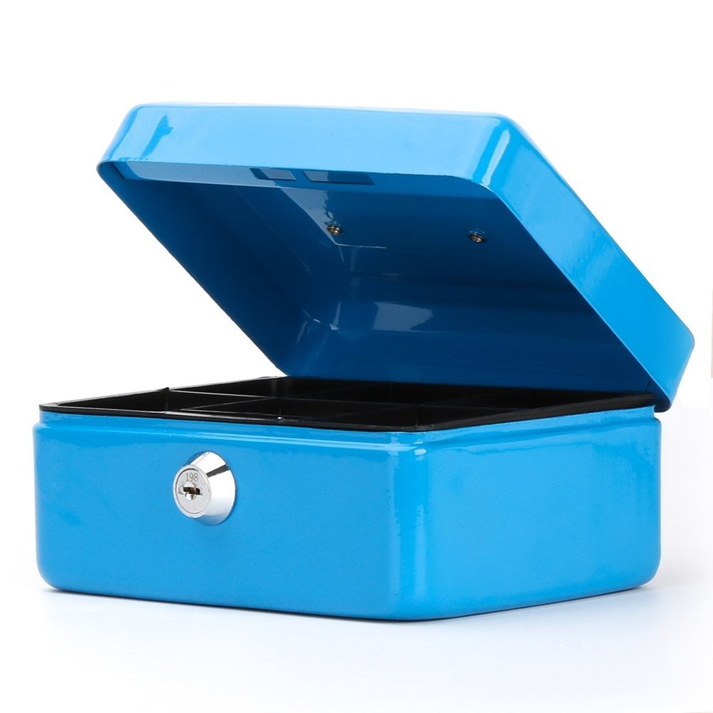 Small Cash Box with Key Lock, Double Layer Metal Money Box for Home Security,…