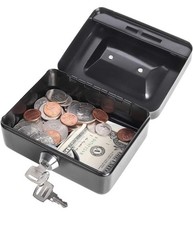 Jssmst Locking Medium Steel Cash Box with Money Tray, Lock Box, Black