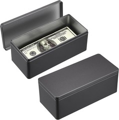 2 Packs Black Metal Cash Box Rectangular Money Organizer with Lid Currency St…