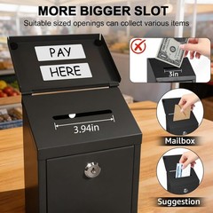 Money Drop Box with Lock & Slot, Metal Cash Collection & Suggestion Box for F…