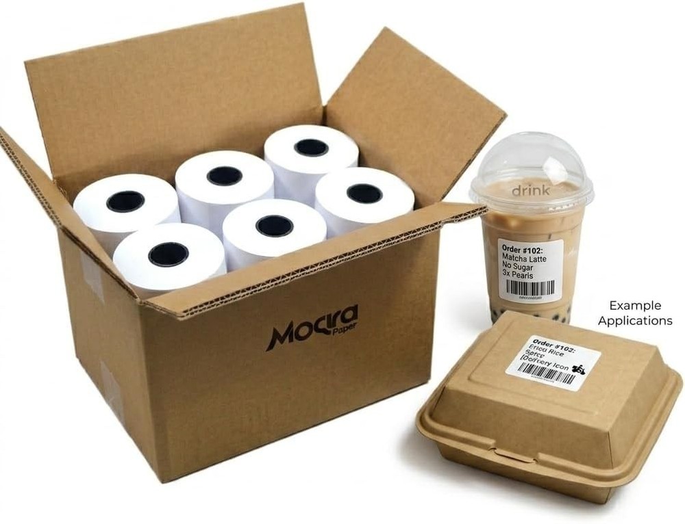 Moqra Sticky Thermal Receipt Paper Rolls 80mm x 170ft Linerless 12 Pack
