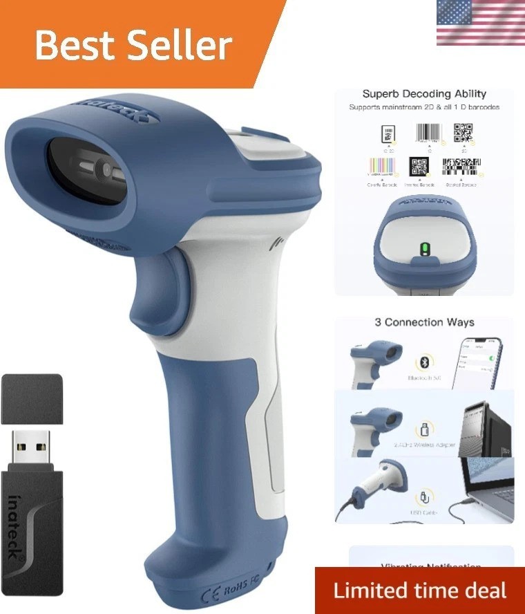 Bluetooth Barcode Scanner, 2D Wireless Barcode Scanner, Bluetooth 5.0 and 2.4…