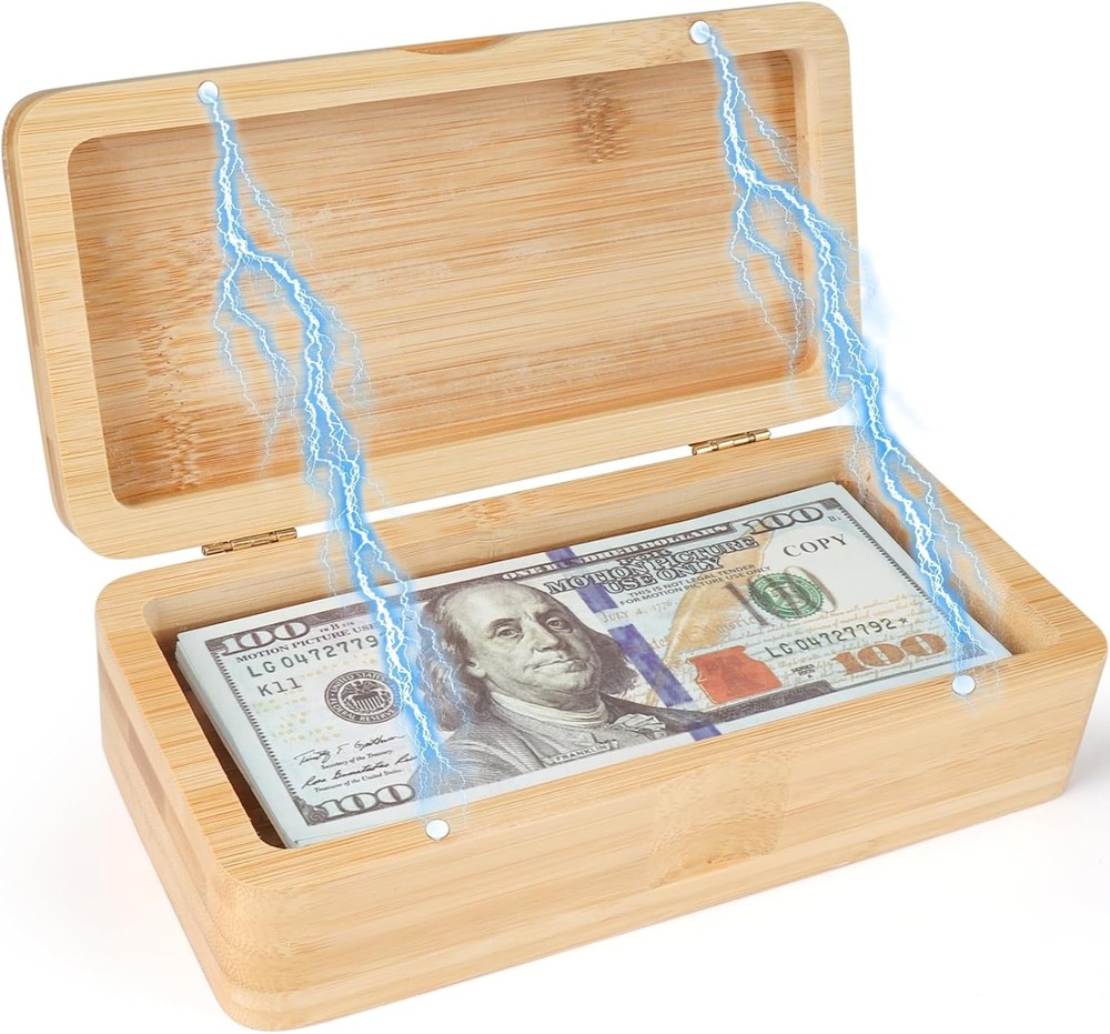 Bamboo Currency Money Cash Tray with Hinged Lid and Magnetic Closure, Single Com